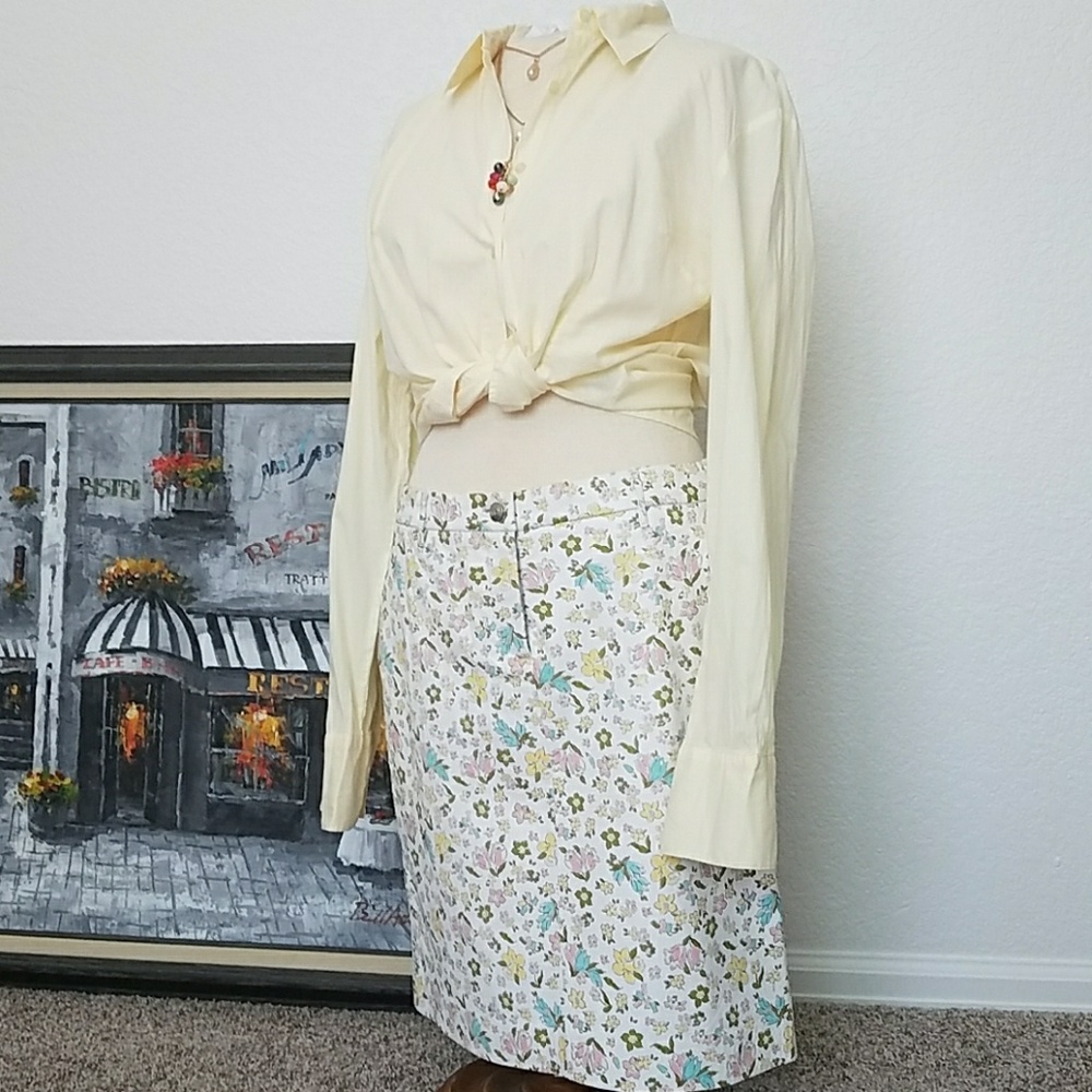 Cacharel white flower printed  leather skirt
